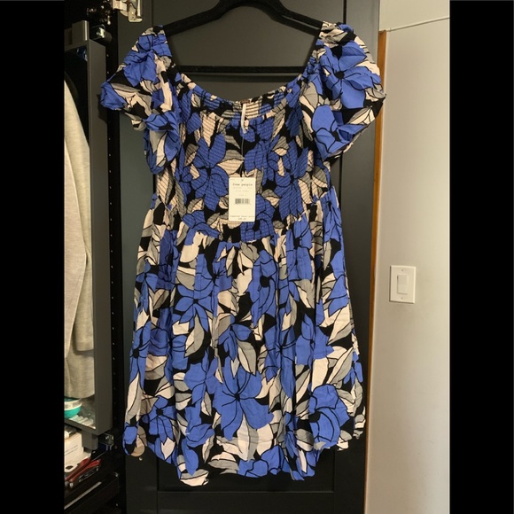 NWT Free People Louise Smocked Dress in Blue Combo - Picture 3 of 6